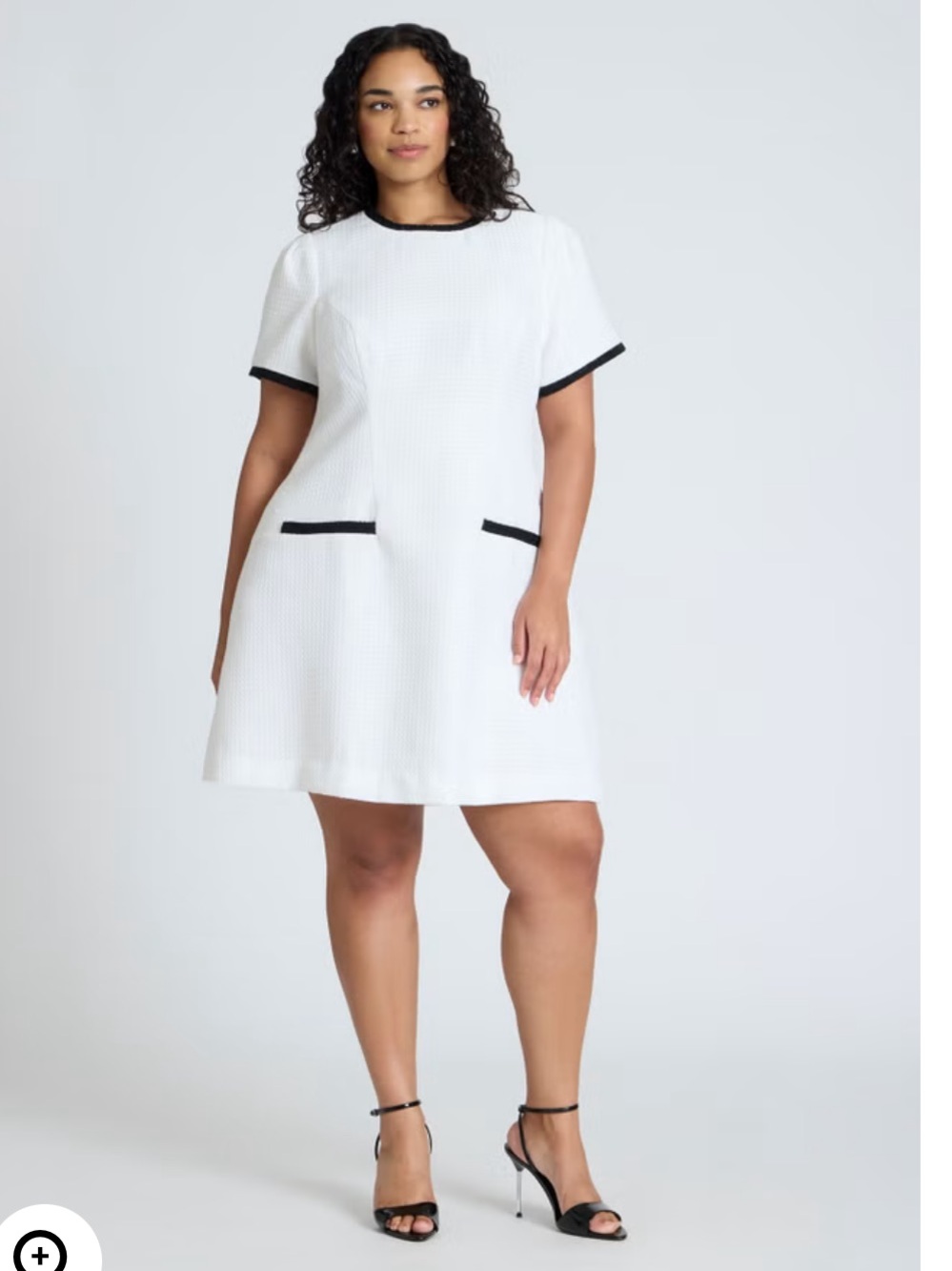 Eloquii Dress - white/black “Contrast Piping Tweed Mini Dress”